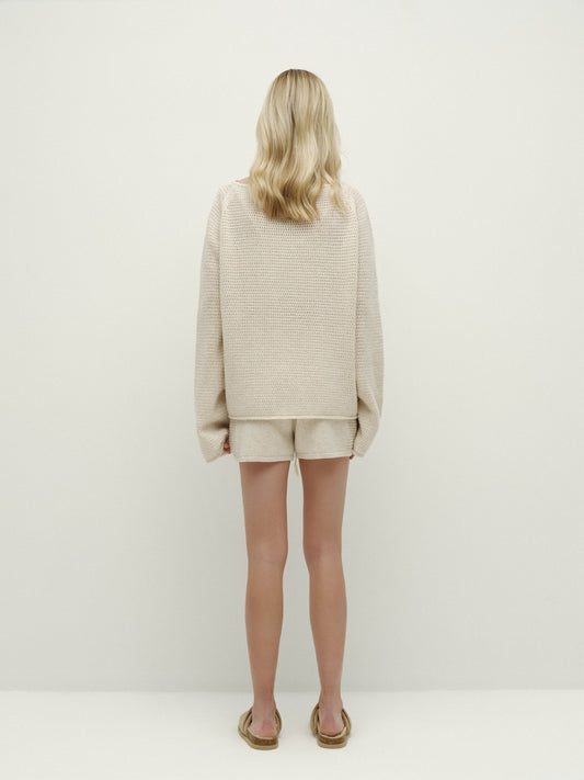 Pointelle Knit Pullover Long Sleeve-Apricot Blossom