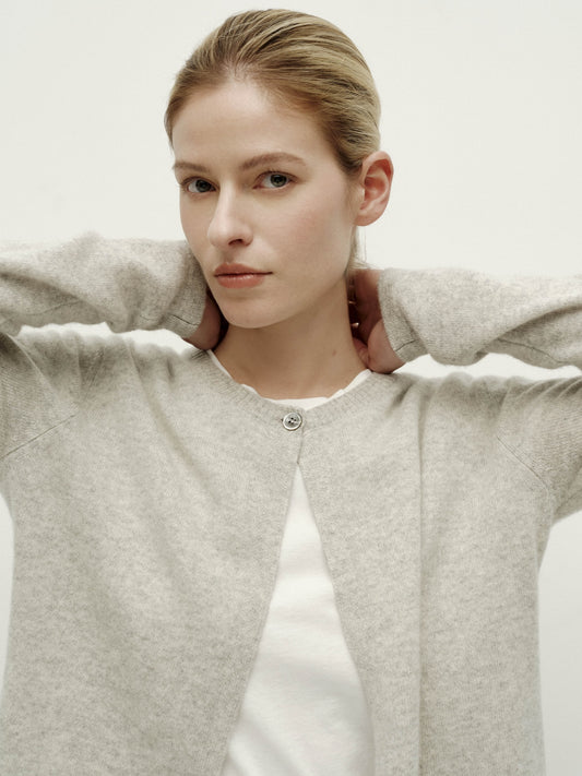 Single Button Knit Cardigan-Warm Gray