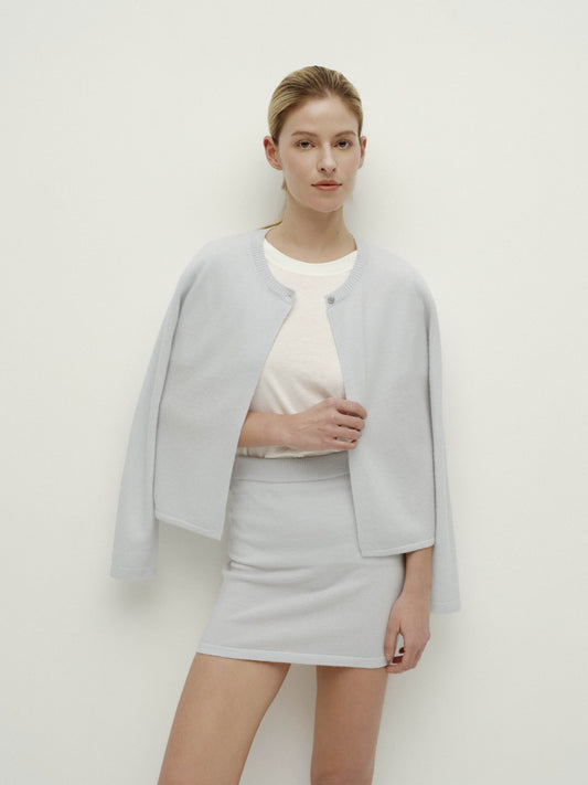 Single Button Knit Cardigan-Ash Blue
