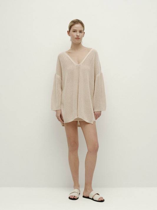 V-Neck Pointelle Knit Sweater