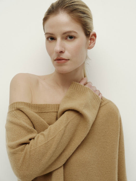 Asymmetric Shoulder Oversized Sweater-Linen Yellow