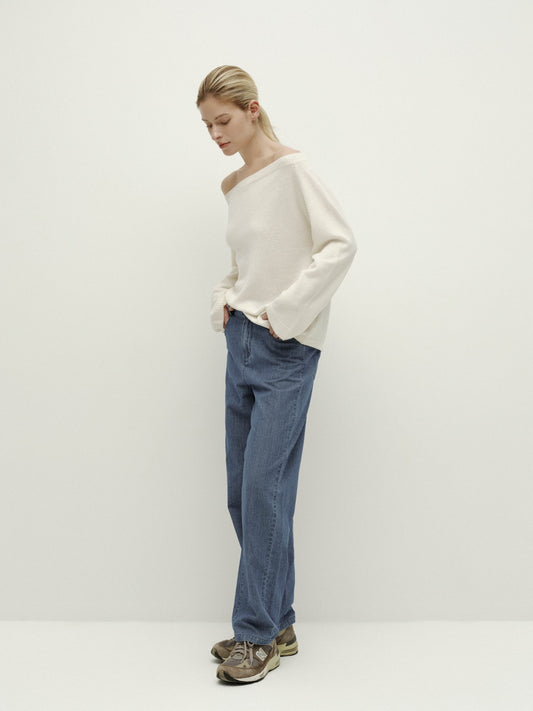 Asymmetric Shoulder Oversized Sweater-Cloud White