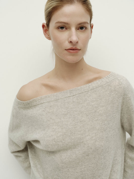 Asymmetric Shoulder Oversized Sweater-Warm Gray