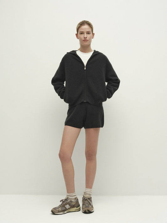 Knit Waffle Drawstring Shorts-Iron gray