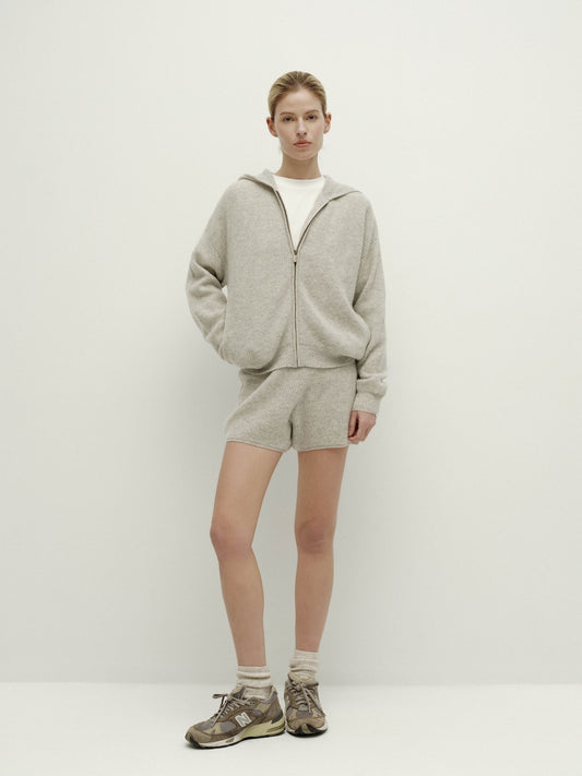 Knit Waffle Drawstring Shorts-Warm Gray