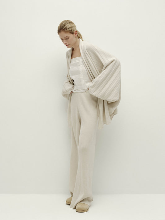 Batwing Sleeve Cardigan-Ash White