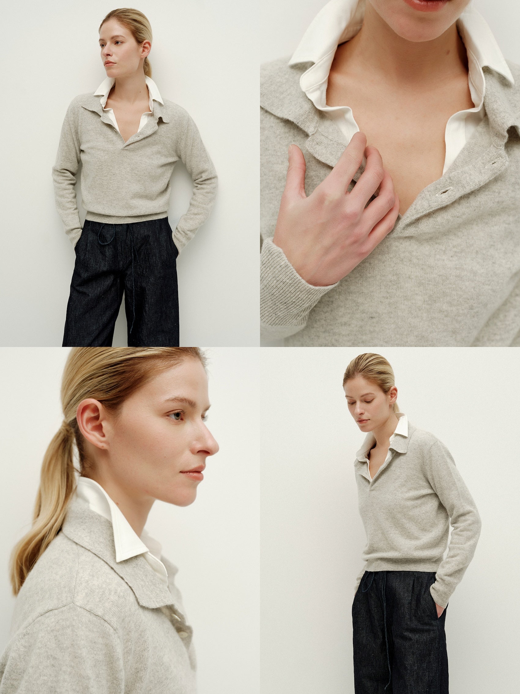 Polo Neck Knit Long Sleeve-Warm Gray