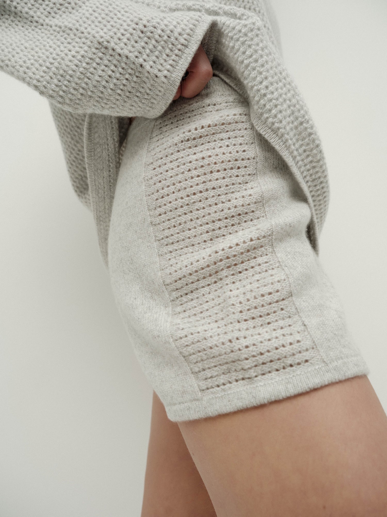 Knit Drawstring Fringed Shorts-Misty Gray