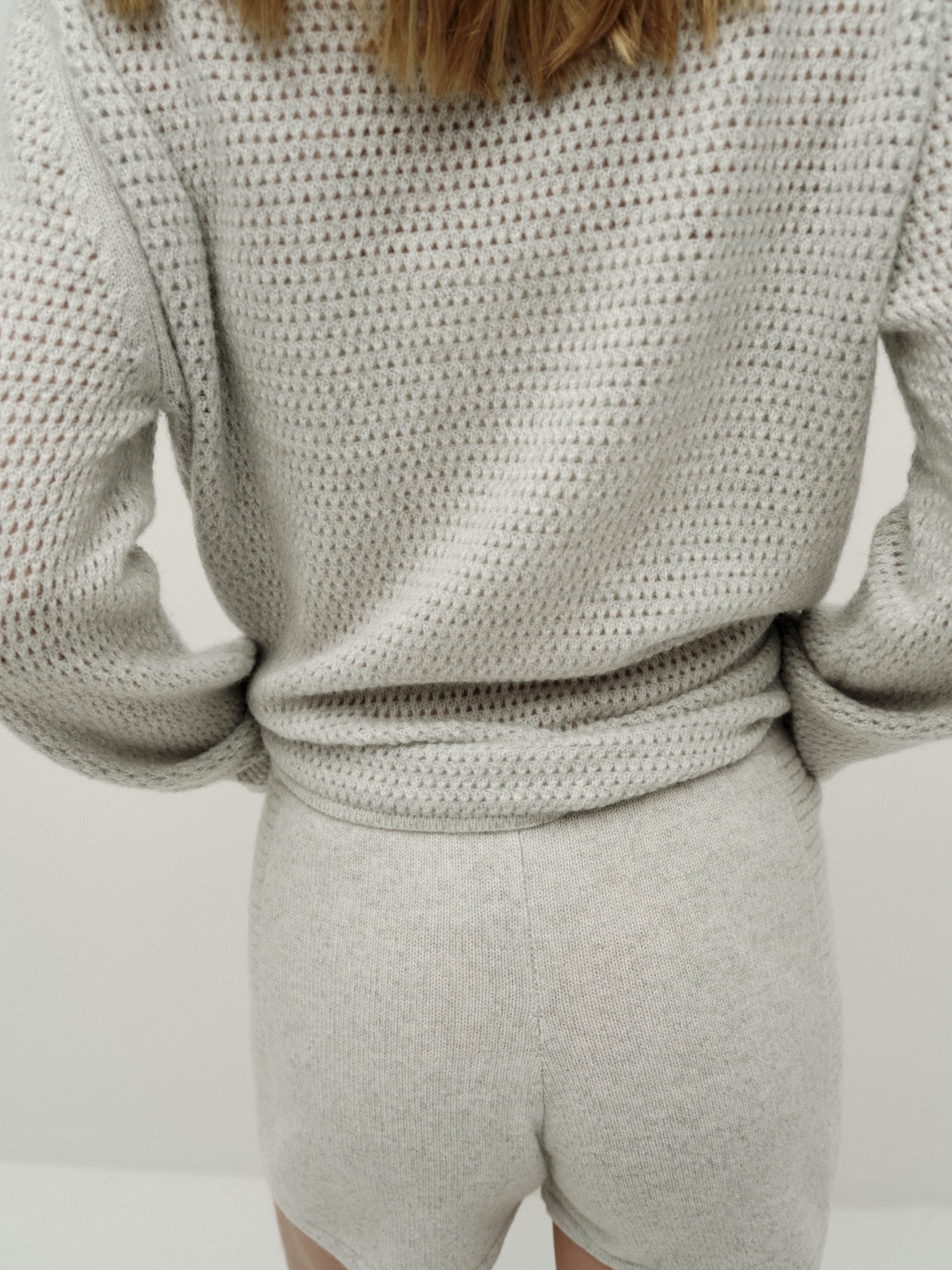 Knit Drawstring Fringed Shorts-Misty Gray