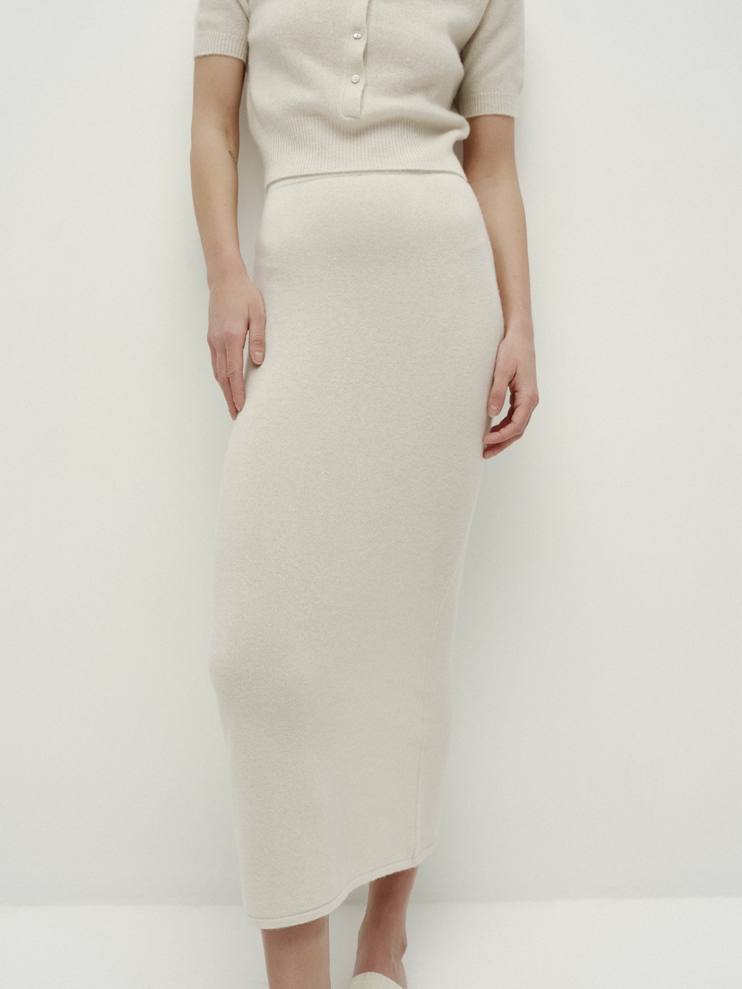 Mid-Length Skirt-Ash White
