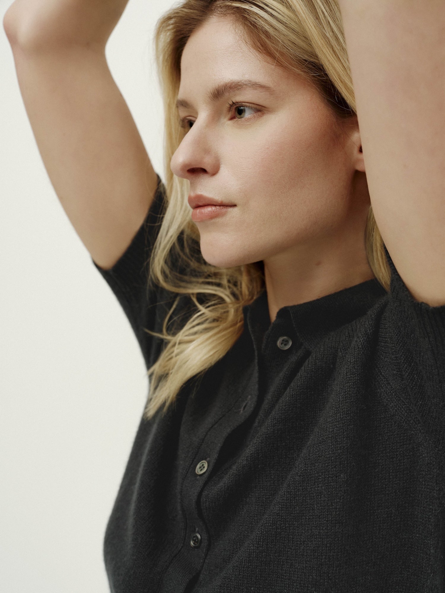 Polo Neck Knit Pullover Short Sleeve-iron gray