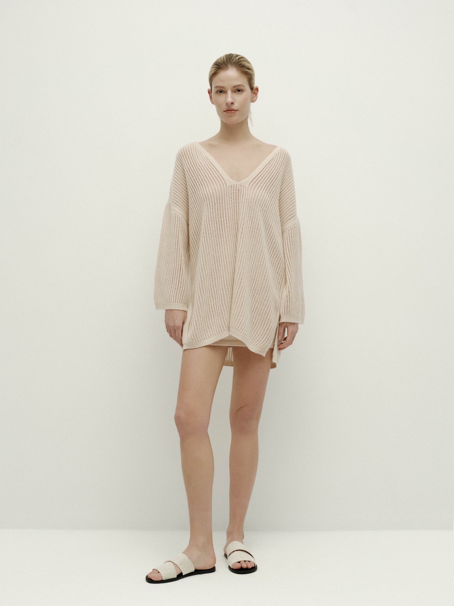 V-Neck Pointelle Knit Sweater