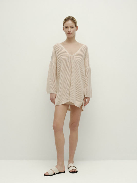 V-Neck Pointelle Knit Sweater