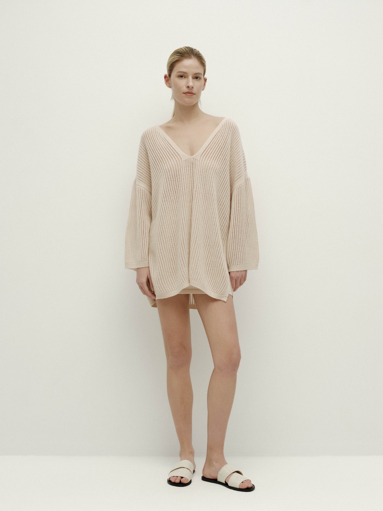 V-Neck Pointelle Knit Sweater