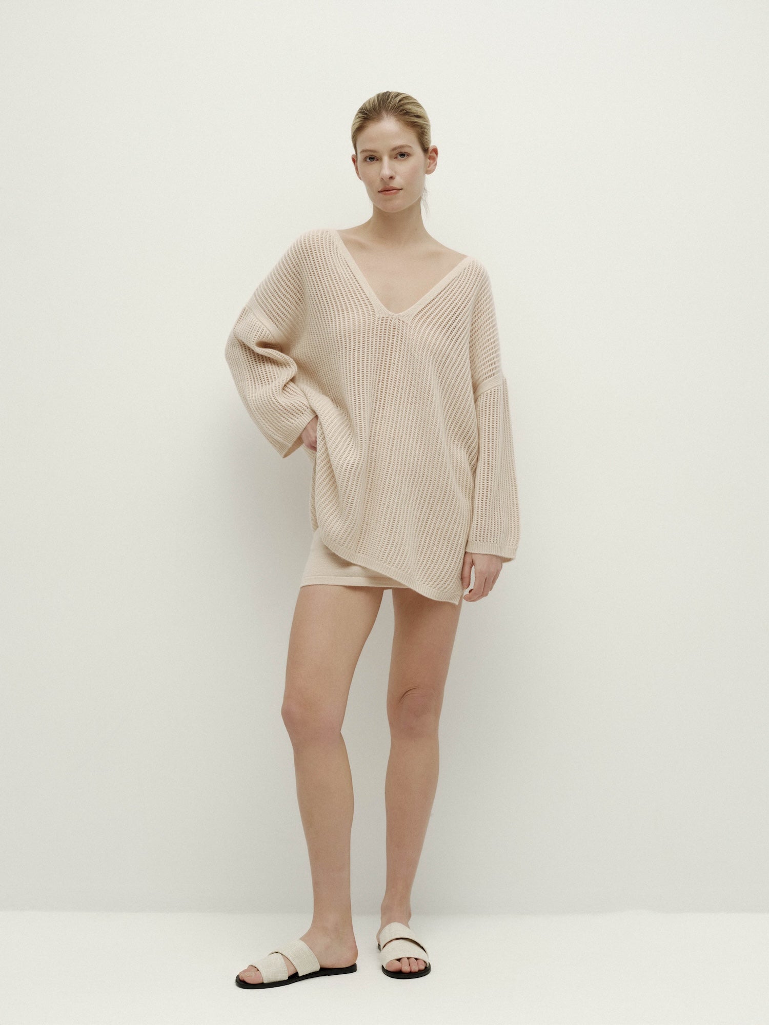 V-Neck Pointelle Knit Sweater