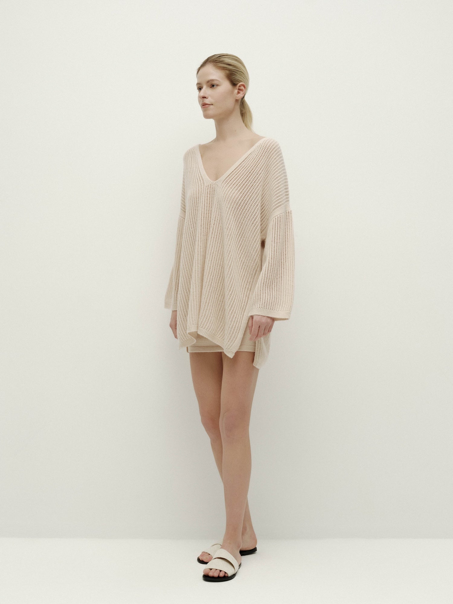 V-Neck Pointelle Knit Sweater