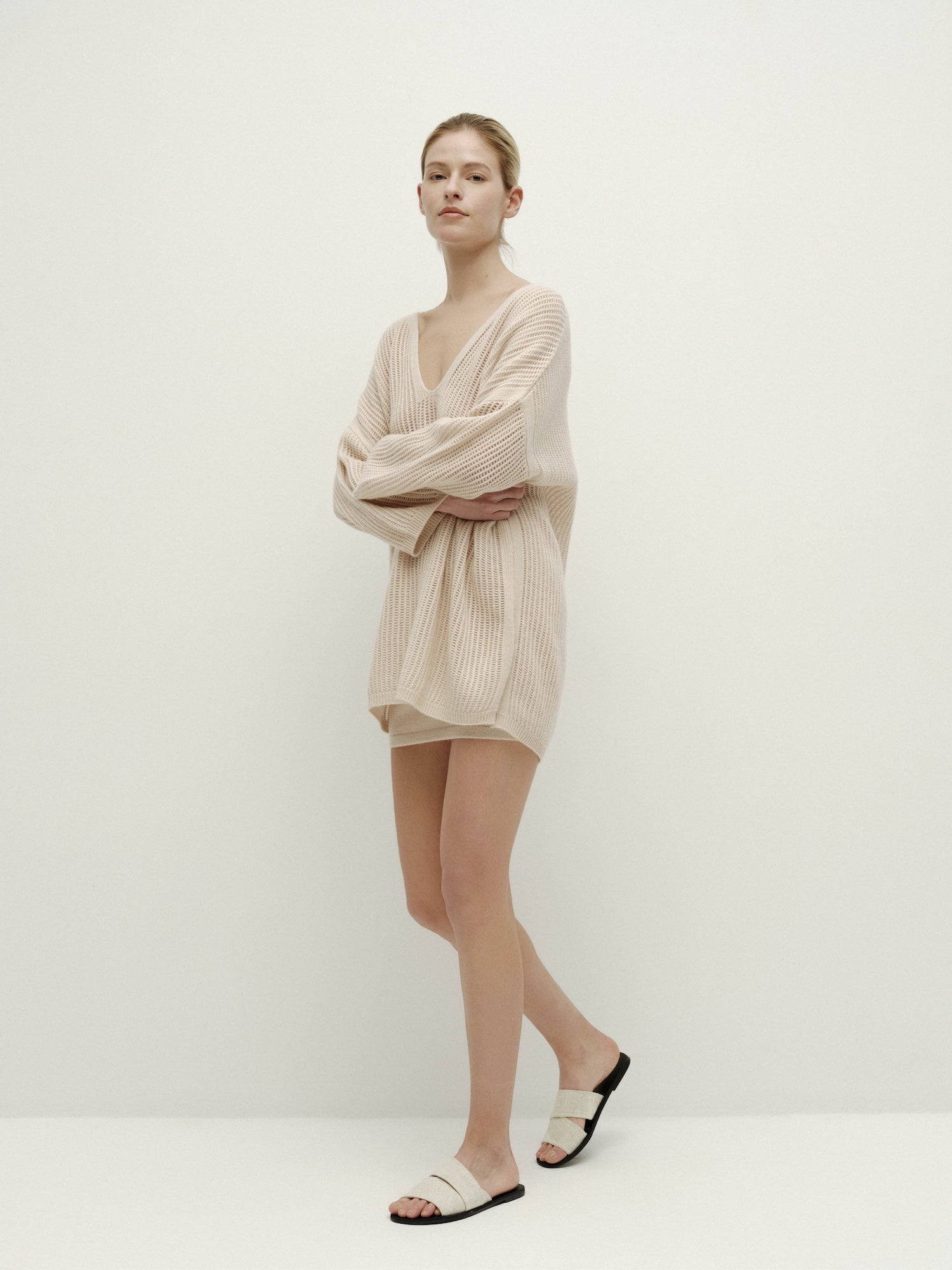 V-Neck Pointelle Knit Sweater