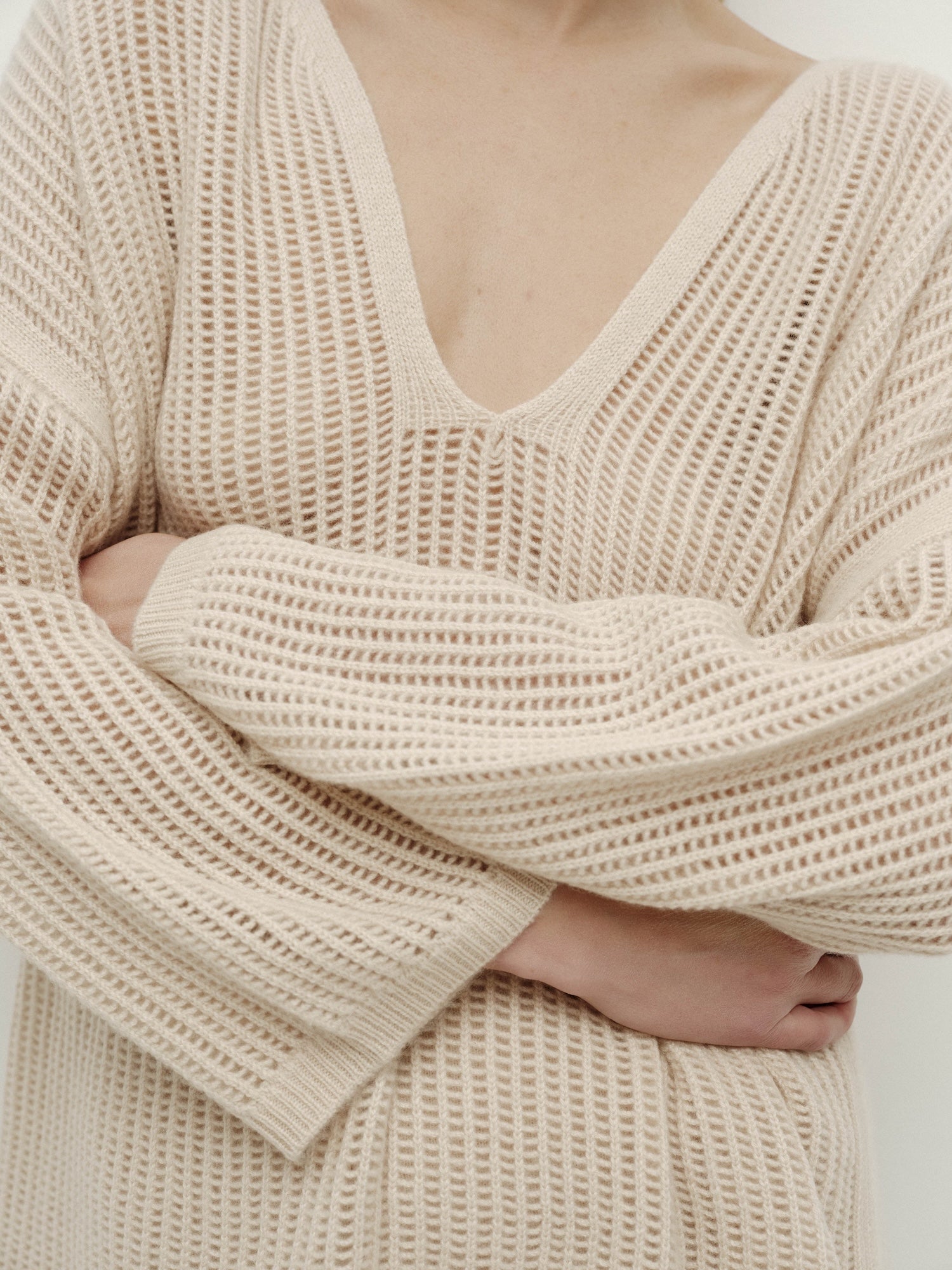V-Neck Pointelle Knit Sweater