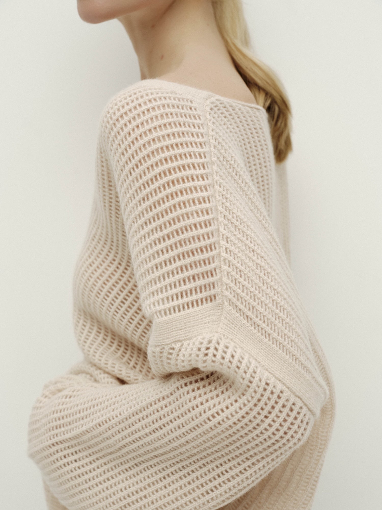 V-Neck Pointelle Knit Sweater