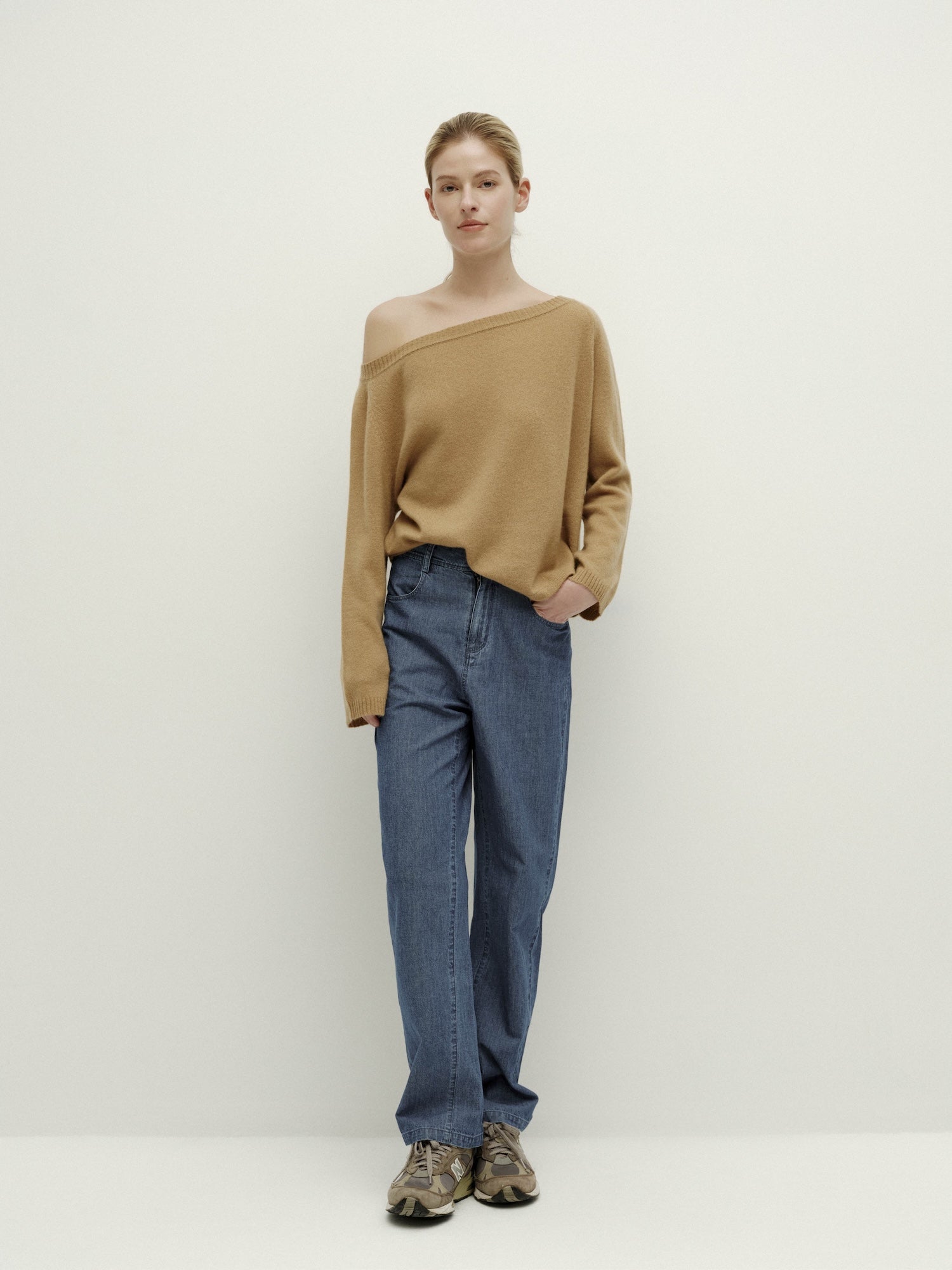Asymmetric Shoulder Oversized Sweater-Linen Yellow