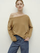 Asymmetric Shoulder Oversized Sweater-Linen Yellow
