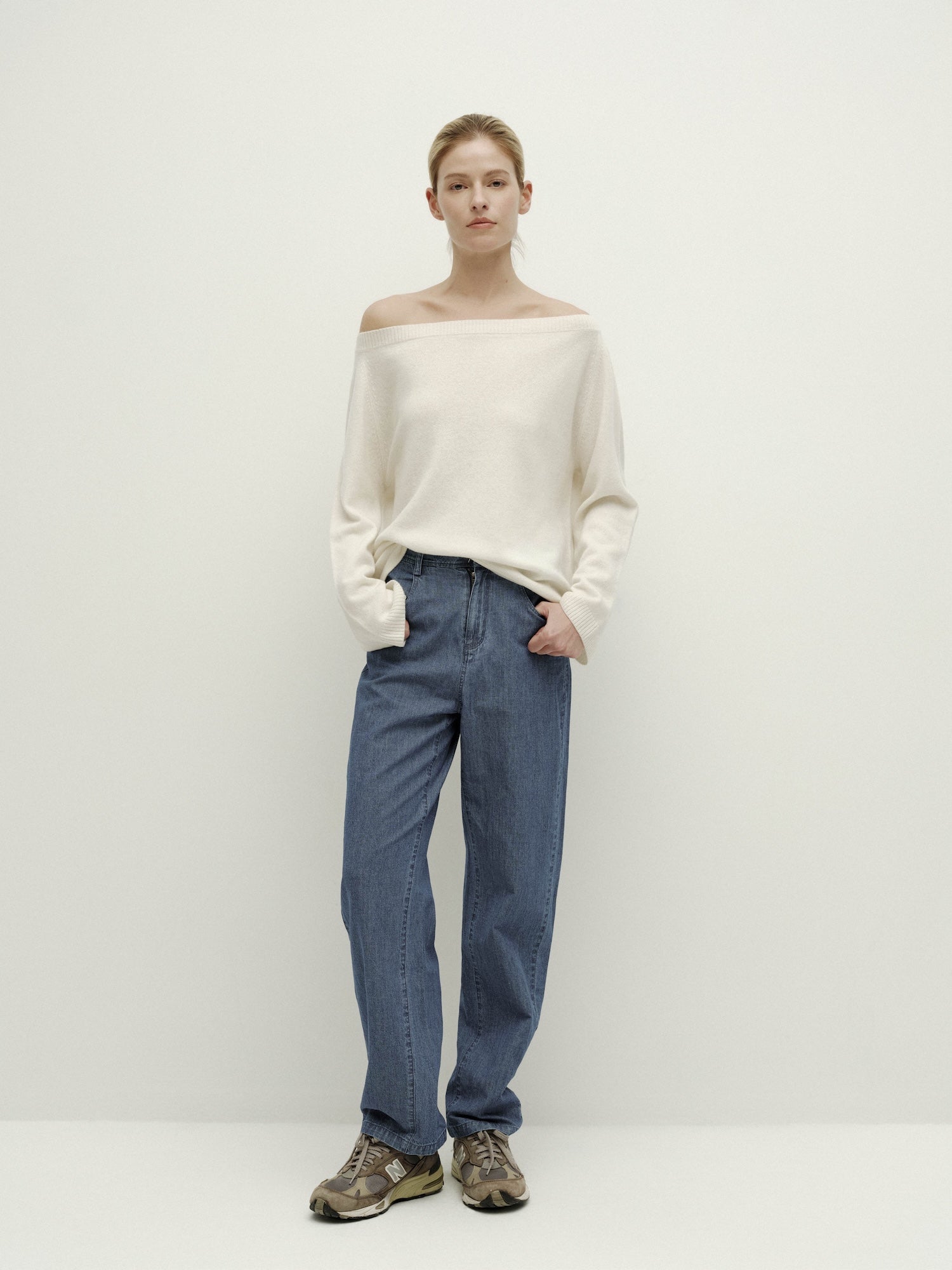 Asymmetric Shoulder Oversized Sweater-Cloud White