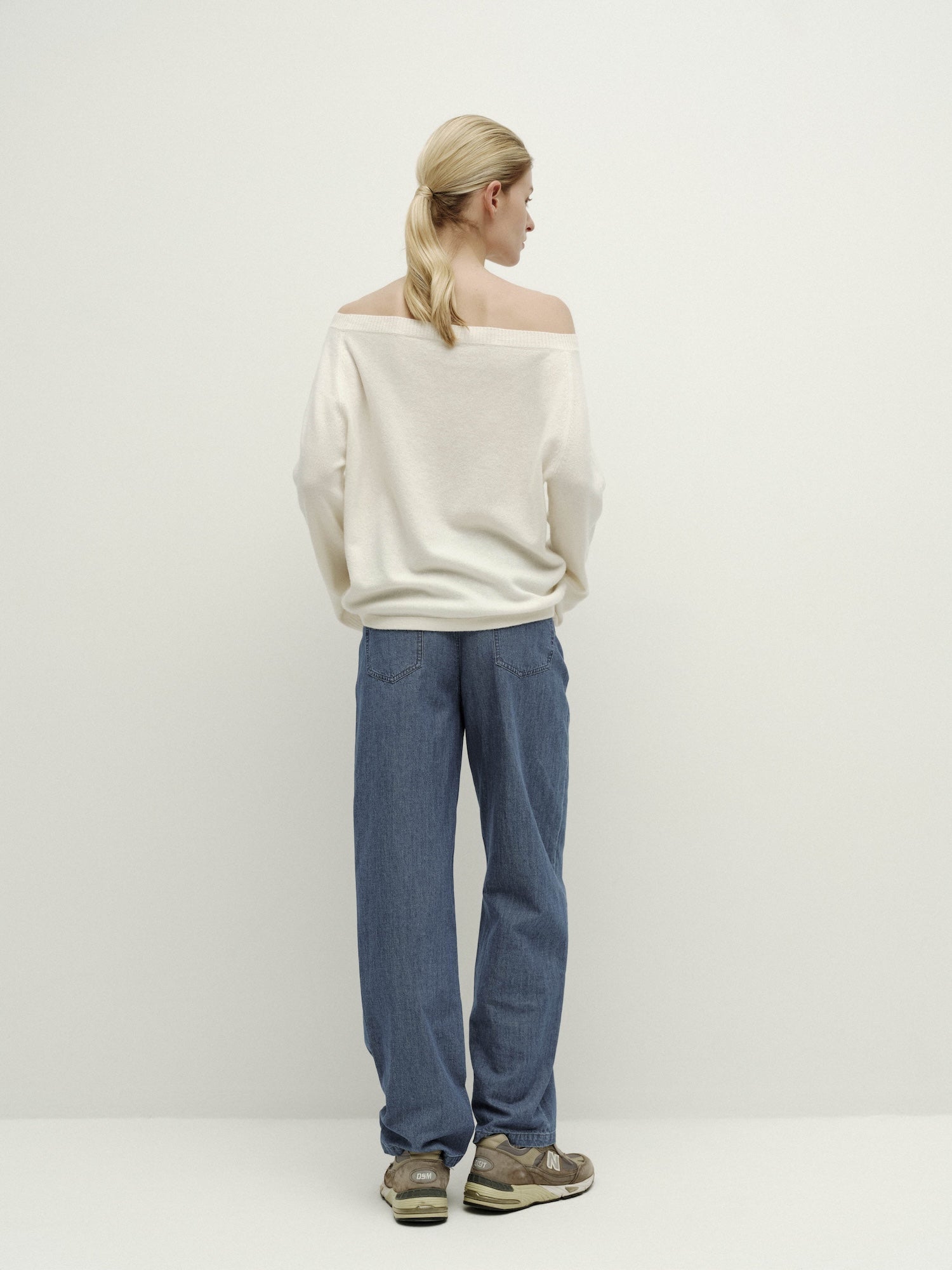 Asymmetric Shoulder Oversized Sweater-Cloud White