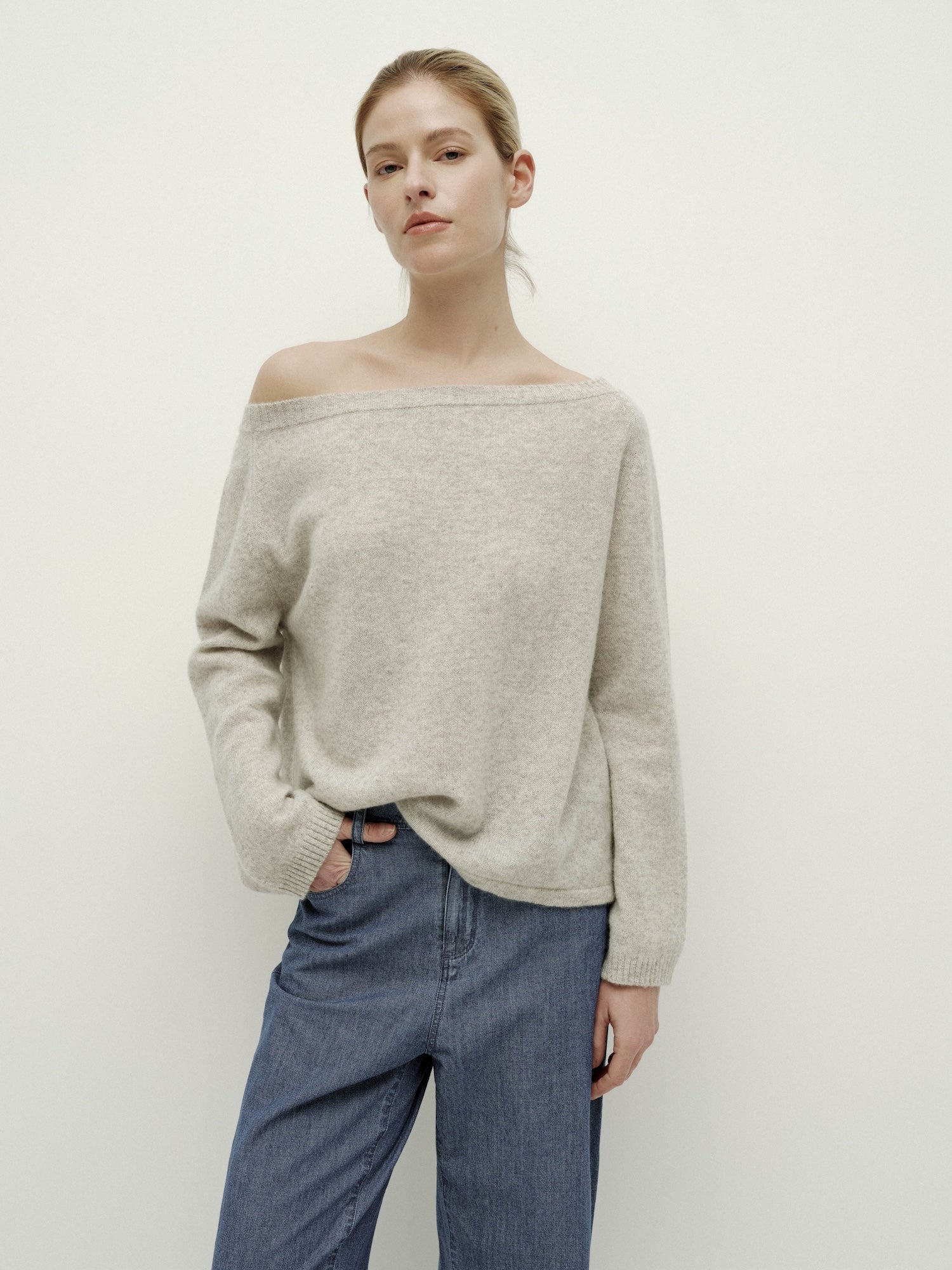 Asymmetric Shoulder Oversized Sweater-Warm Gray