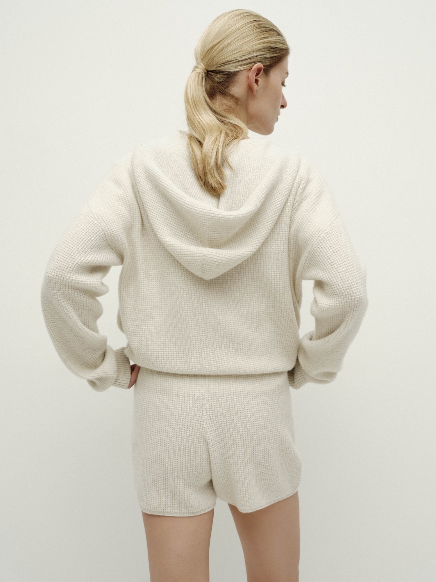 Knit Waffle Drawstring Shorts-Ash White