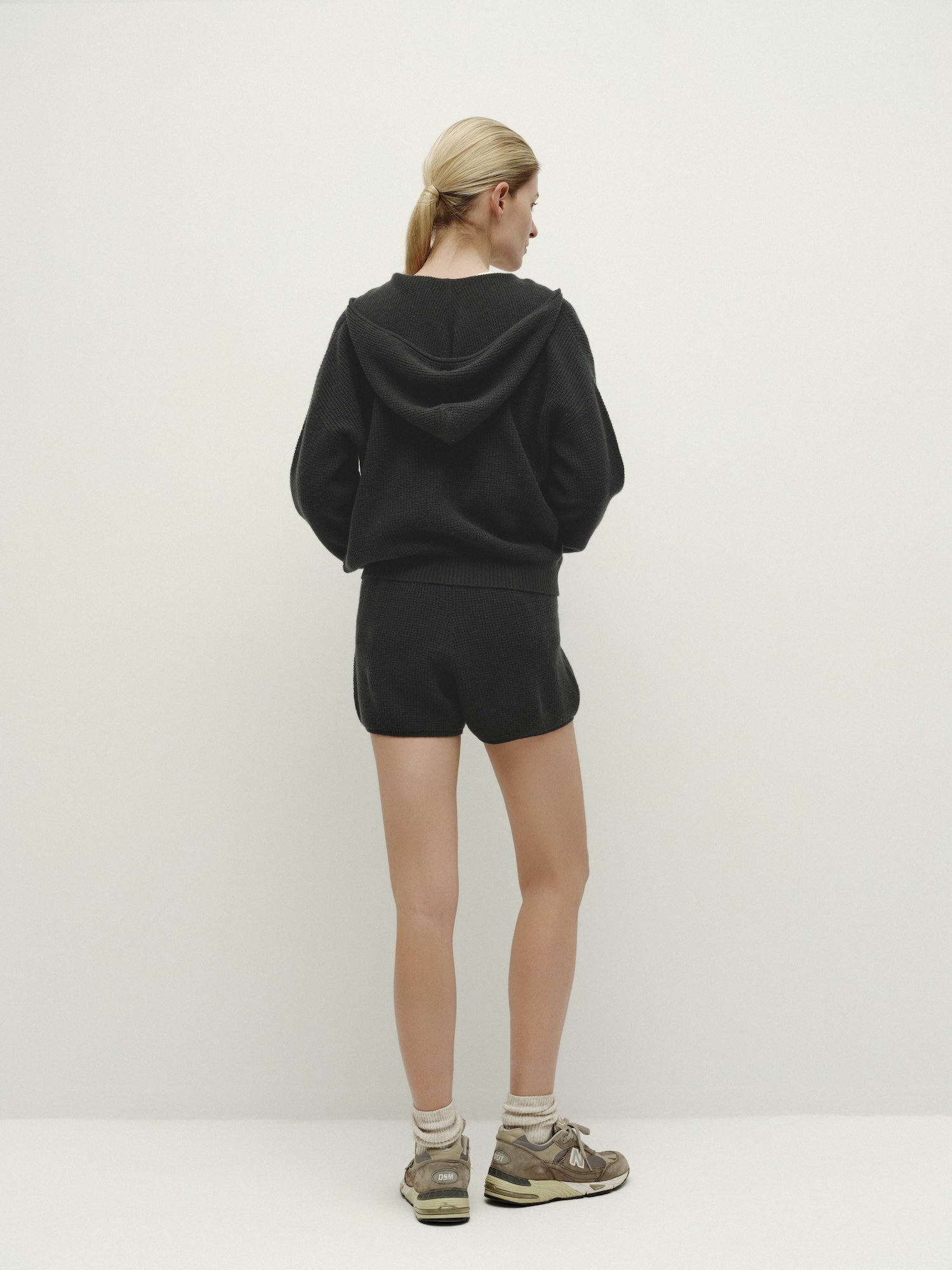 Knit Waffle Drawstring Shorts-Iron gray