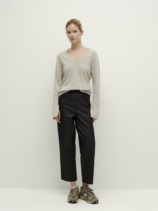 V넥 니트 긴팔 - 따뜻한 회색