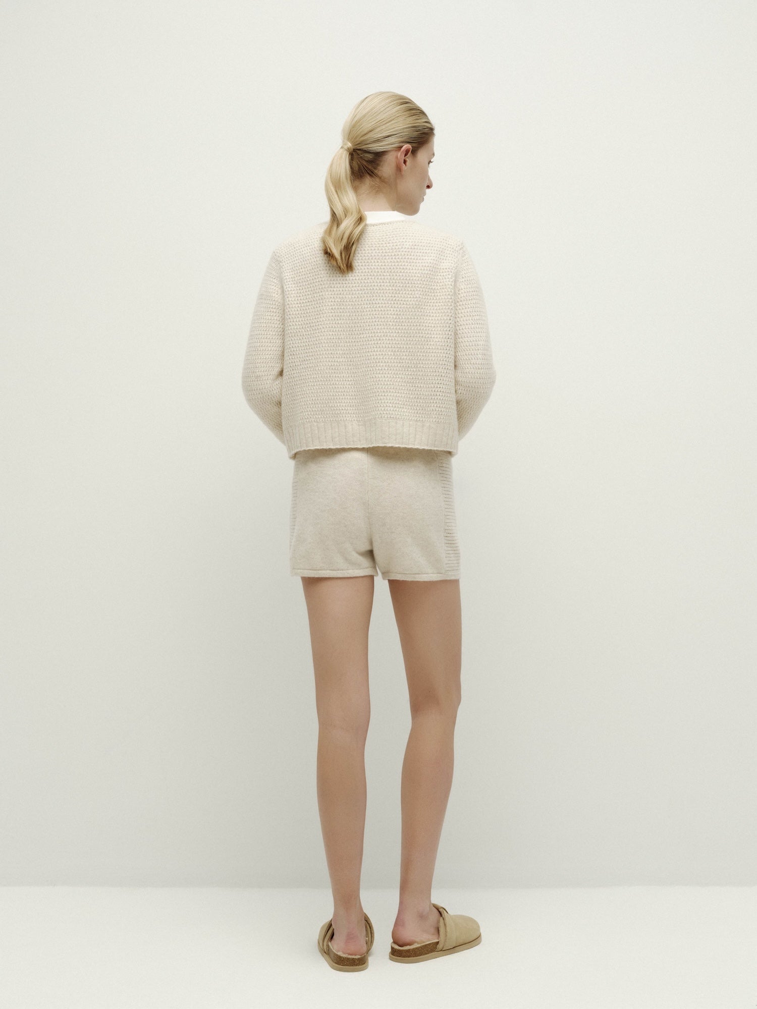 Knit Drawstring Fringed Shorts-Apricot Blossom