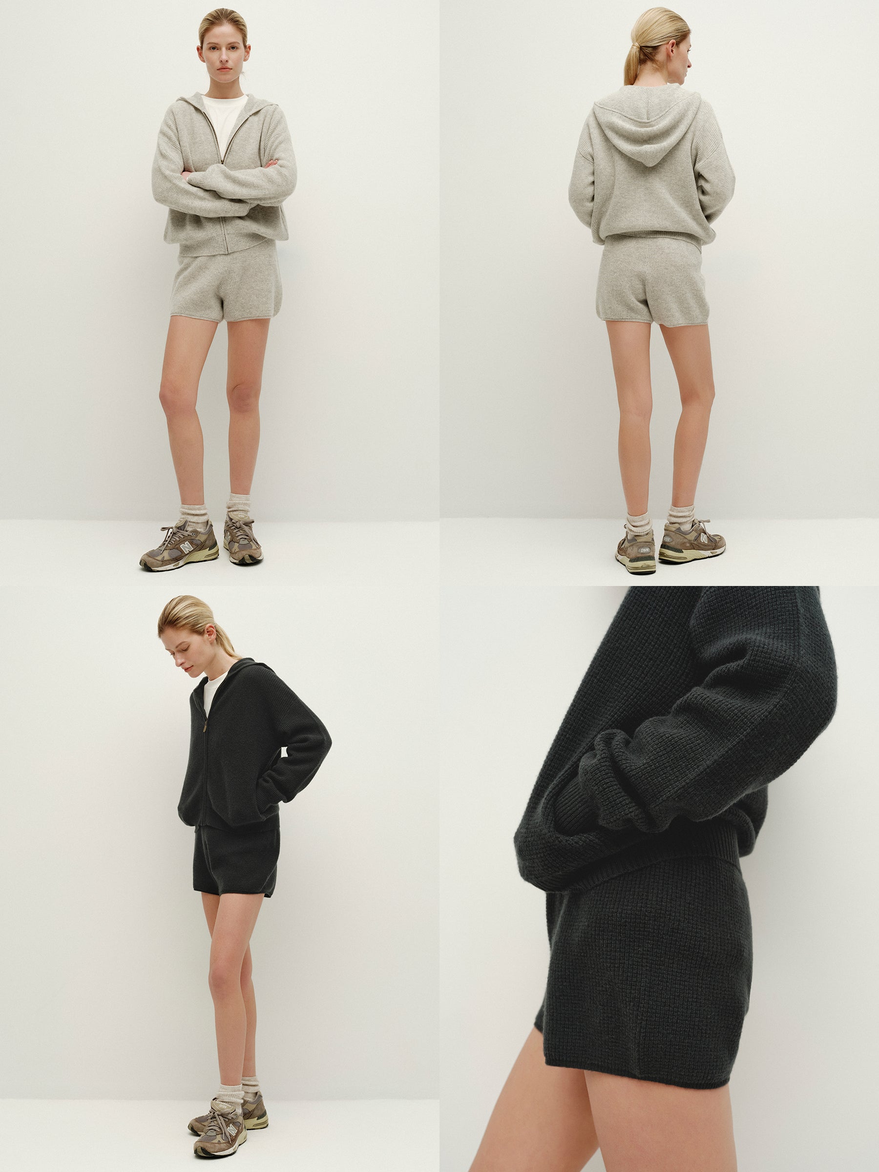 Knit Waffle Drawstring Shorts-Iron gray