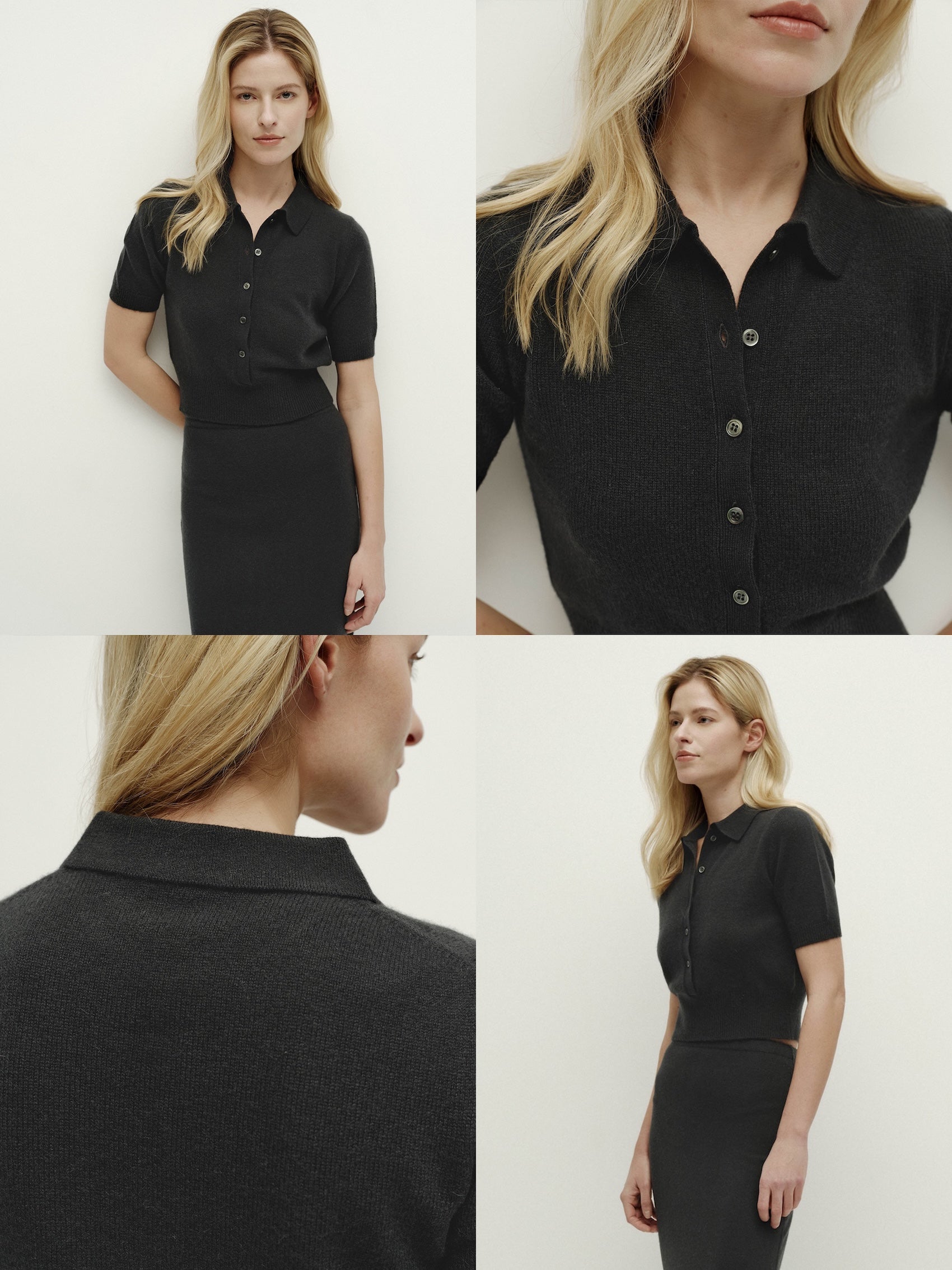 Polo Neck Knit Pullover Short Sleeve-iron gray