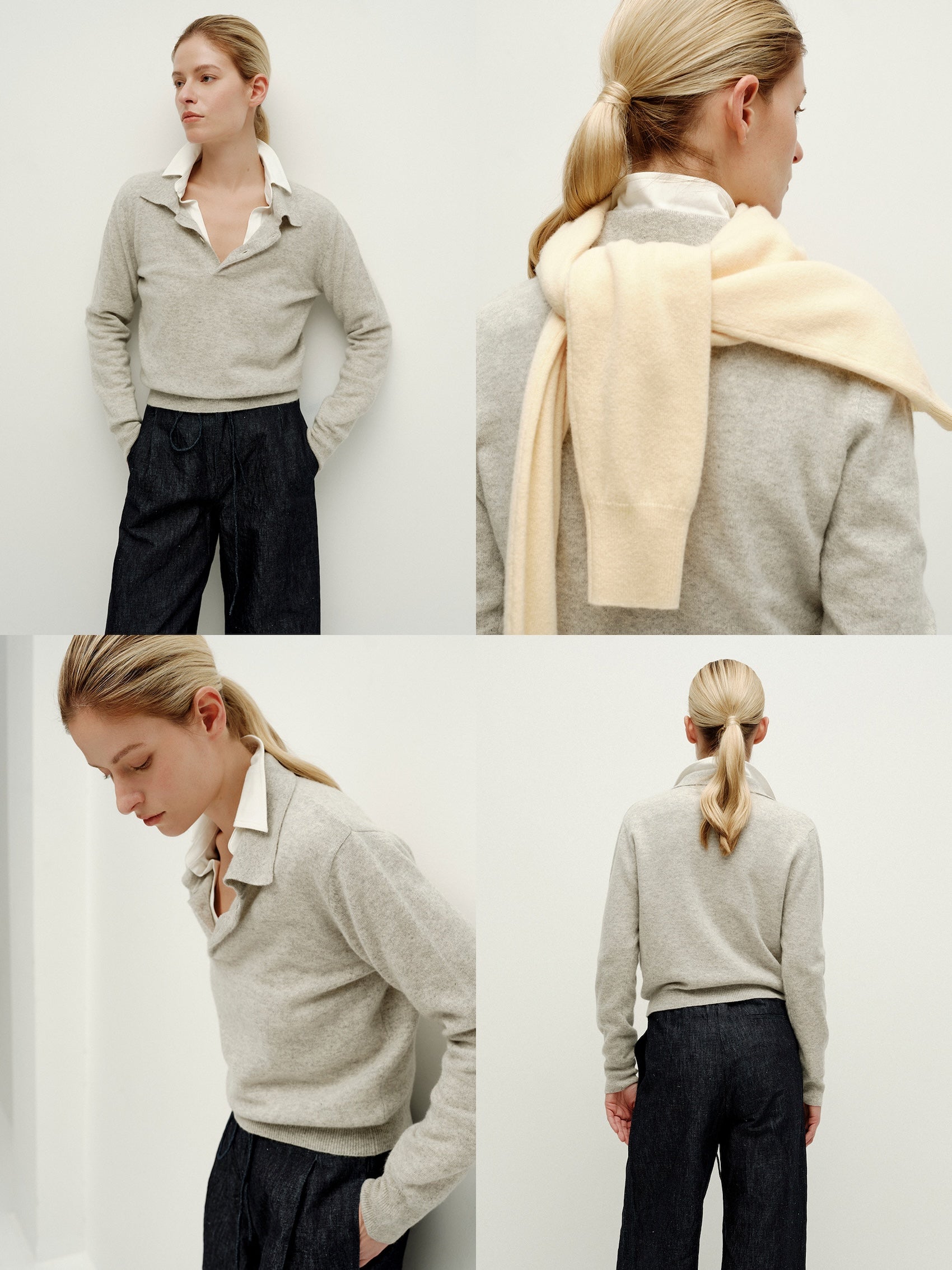 Polo Neck Knit Long Sleeve-Warm Gray