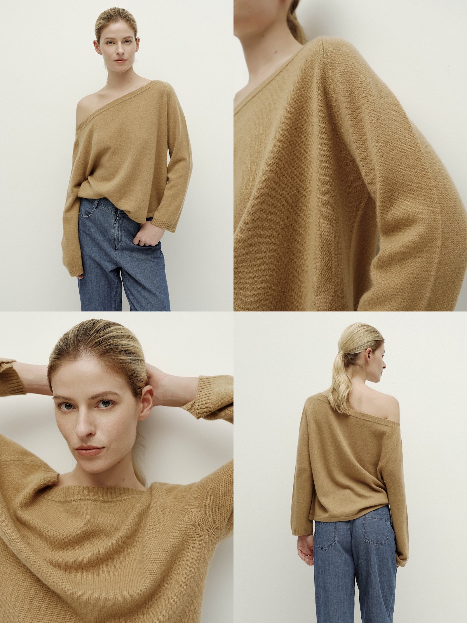 Asymmetric Shoulder Oversized Sweater-Linen Yellow