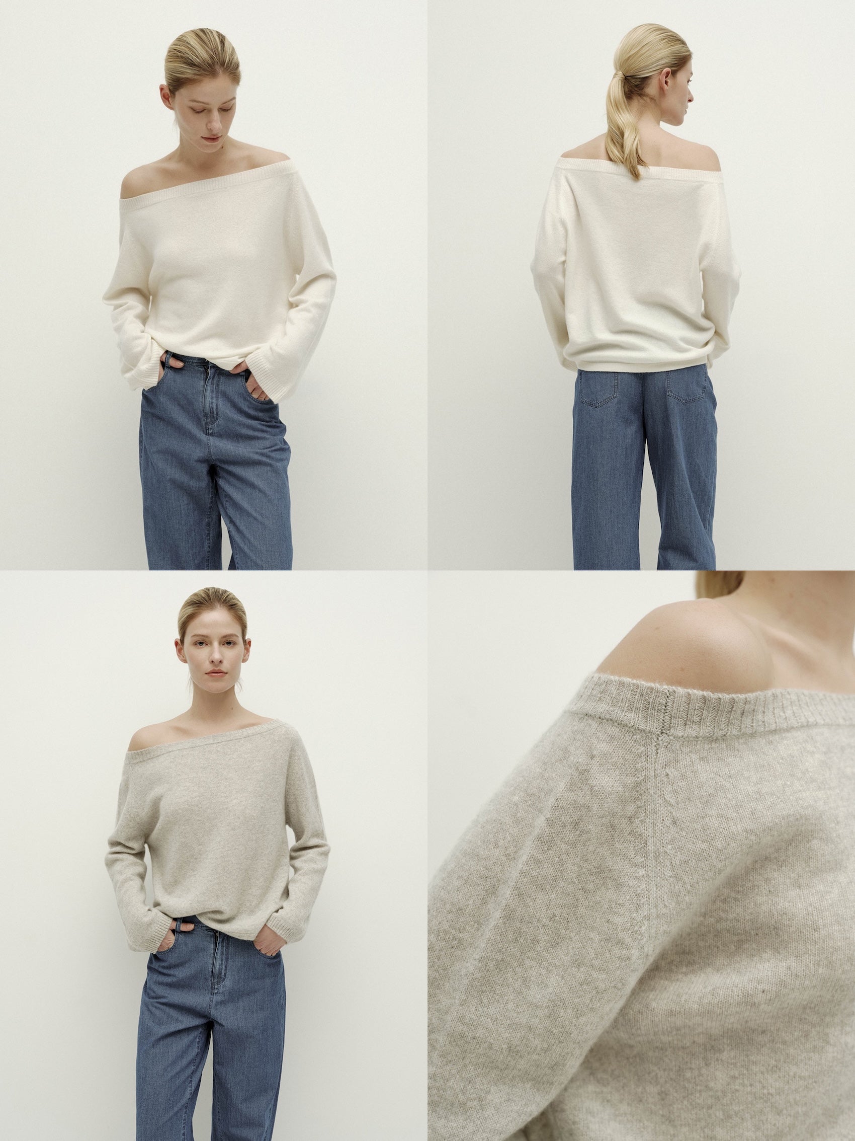 Asymmetric Shoulder Oversized Sweater-Warm Gray